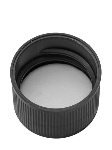 Black PP plastic 20-410 ribbed skirt lid with foam liner