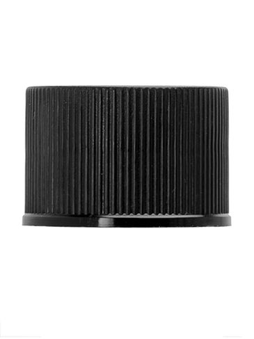 Black PP plastic 20-410 ribbed skirt lid with unprinted heat induction seal (HIS) liner (for PET and PVC containers only)