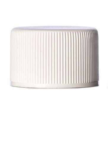 White PP plastic 24-410 ribbed skirt lid with 2-piece heat induction seal (HIS) liner (for HDPE, LDPE and MDPE containers only)