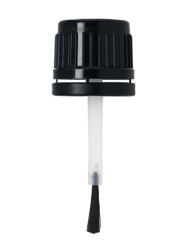 Black PP plastic 18-410 tamper-evident brush cap with 2.15625 inch brush and foam liner