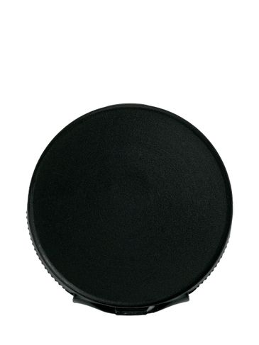 Black PP plastic 24-410 ribbed skirt hinged flip top snap dispensing lid with pressure sensitive (PS) liner (0.25 inch orifice)