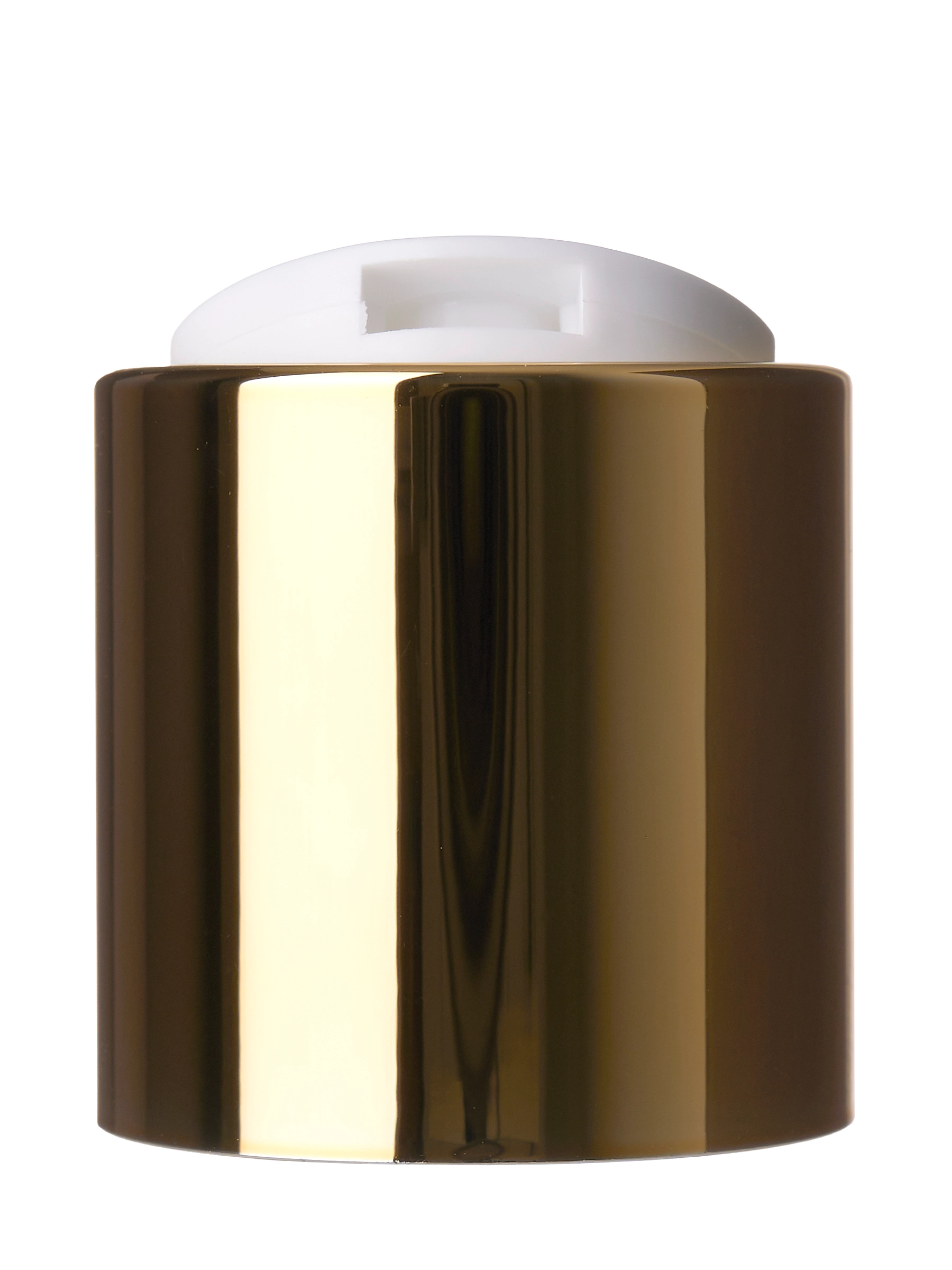 Metallized Gold White ABS 24-410 Smooth Skirt Disc Top Cap (.308 Inch Orifice) – L1370GD