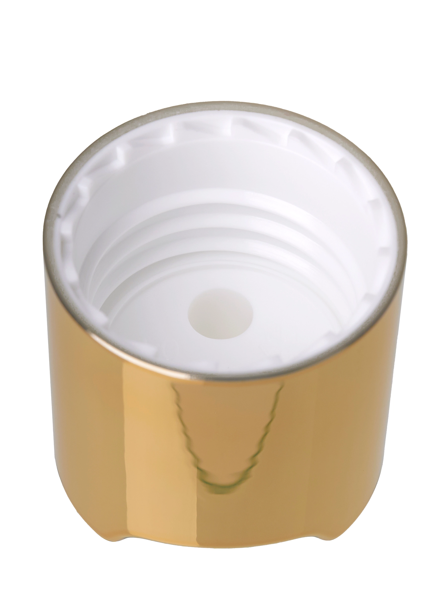 Metallized Gold White ABS 24-410 Smooth Skirt Disc Top Cap (.308 Inch Orifice) – L1370GD