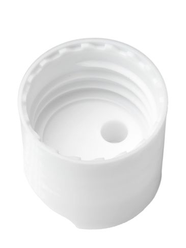 White PP plastic 28-410 smooth skirt unlined disc top lid