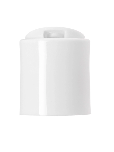 White PP Plastic 20-410 Smooth Skirt Unlined Disc Top Lid – L1384WH