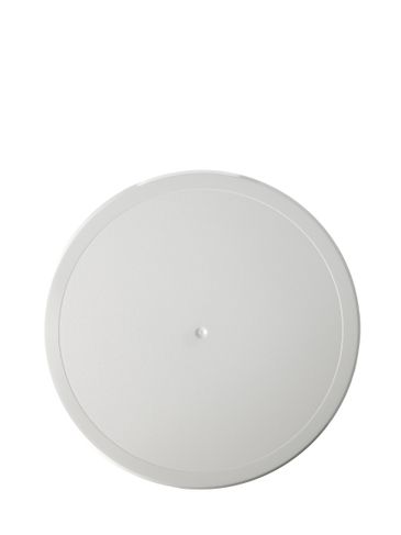 White PP plastic 110-400 ribbed matte deep skirt taper stack lid with vented unprinted universal heat induction seal (HIS) liner
