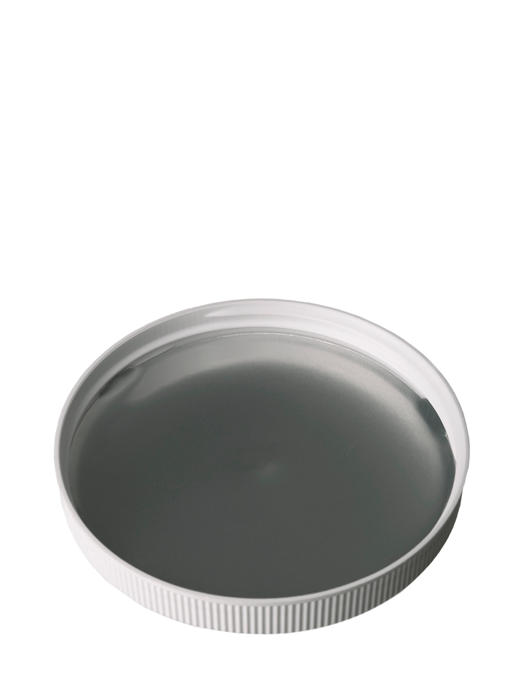 White PP Plastic 110-400 Ribbed Shallow Skirt Lid – L15287WHH125