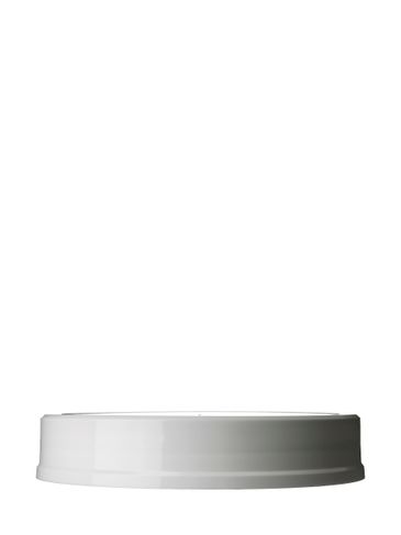 White PP plastic 110-400 smooth deep skirt taper stack lid with vented unprinted universal heat induction seal (HIS) liner