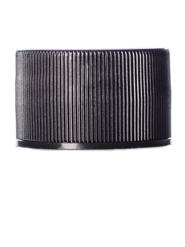 Black PP plastic 28-410 ribbed skirt lid with foam liner