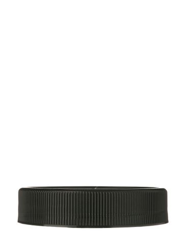 Black PP plastic 48-400 ribbed skirt lid with unprinted universal heat induction seal (HIS) liner
