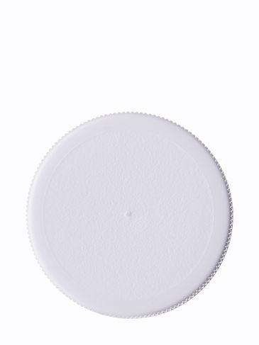 White PP plastic 48-400 ribbed skirt lid with unprinted universal heat induction seal (HIS) liner