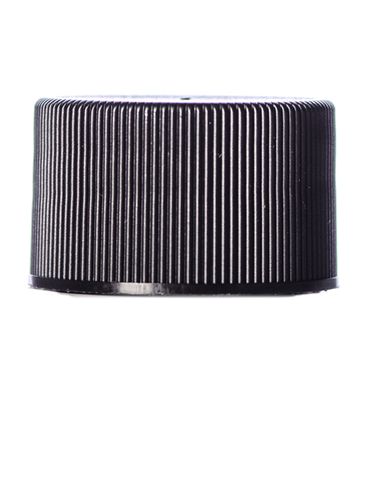 Black PP plastic 28-410 ribbed skirt lid with unprinted universal heat induction seal (HIS) liner