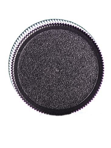 Black PP plastic 28-410 ribbed skirt lid with unprinted universal heat induction seal (HIS) liner