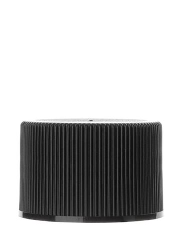 Black PP plastic 28-410 ribbed skirt lid with 2-piece heat induction seal (HIS) liner (for PET containers only)