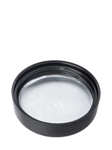 Black PP plastic 53-400 child-resistant smooth pictorial lid with unprinted universal heat induction seal (HIS) liner