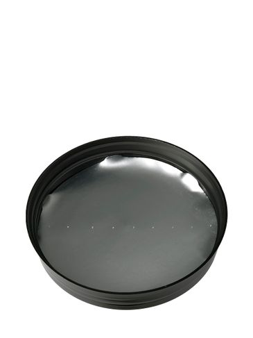 Black PP plastic 120-400 smooth deep skirt taper stack lid with vented unprinted universal heat induction seal (HIS) liner