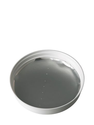 White PP plastic 120-400 smooth deep skirt taper stack lid with vented unprinted universal heat induction seal (HIS) liner