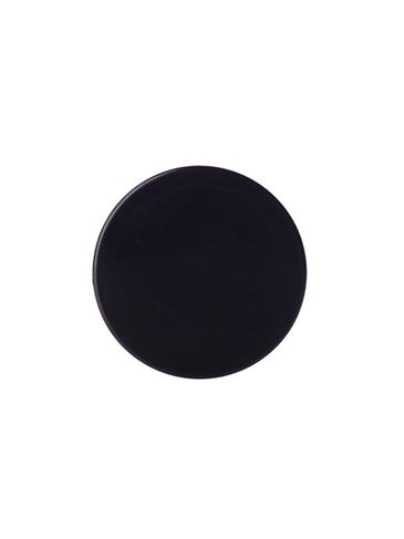 Black PP plastic 28-400 smooth skirt lid with printed universal heat induction seal (HIS) liner