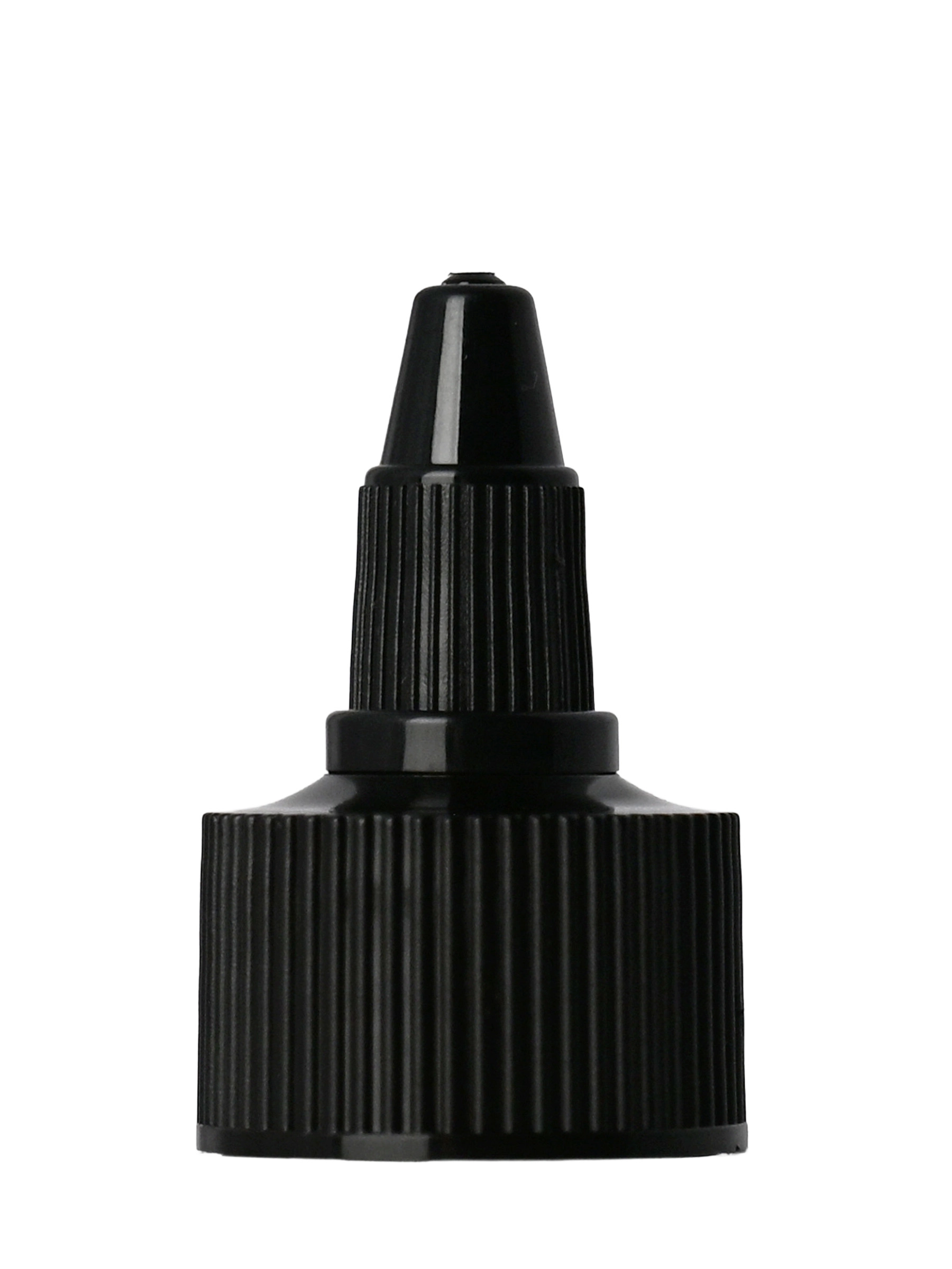 Black HDPE Plastic 24-410 Ribbed Skirt Twist-Open Dispensing Lid – L170BKF1P12