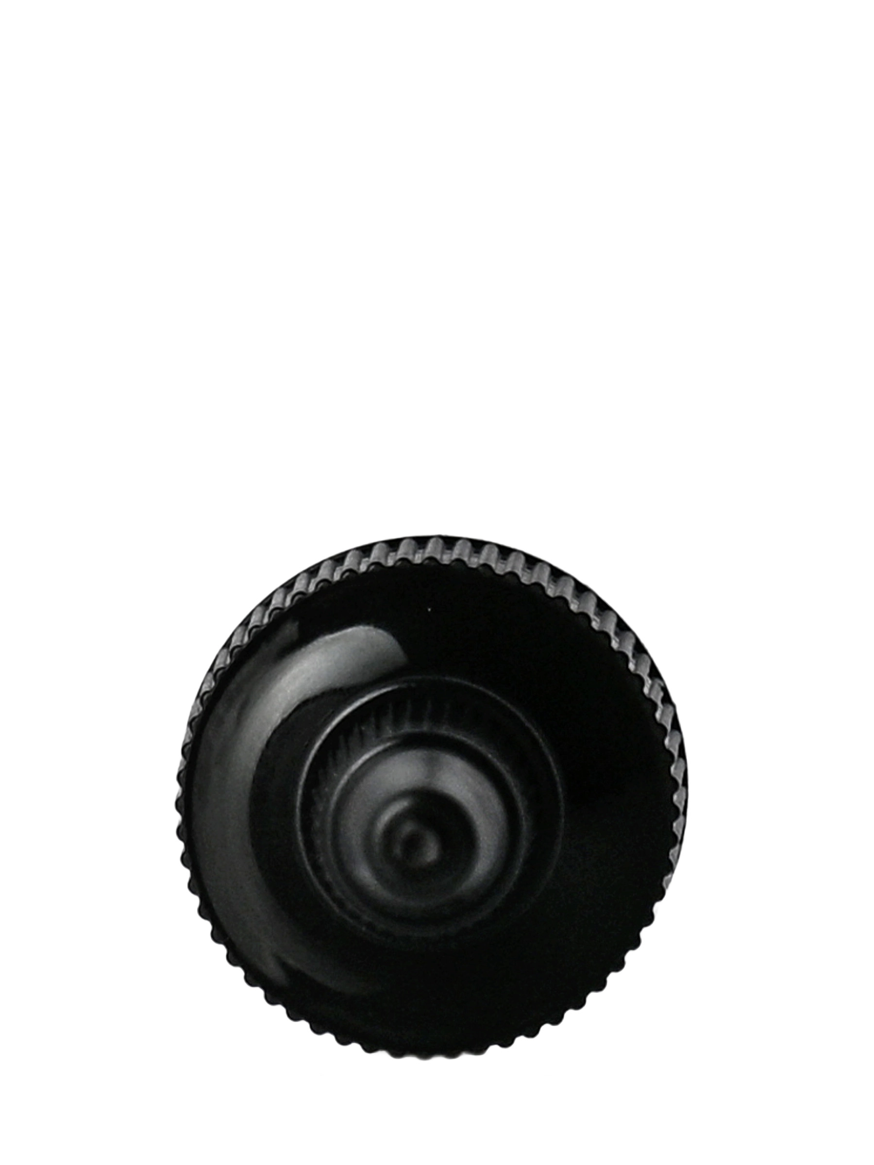 Black HDPE Plastic 24-410 Ribbed Skirt Twist-Open Dispensing Lid – L170BKF1P12