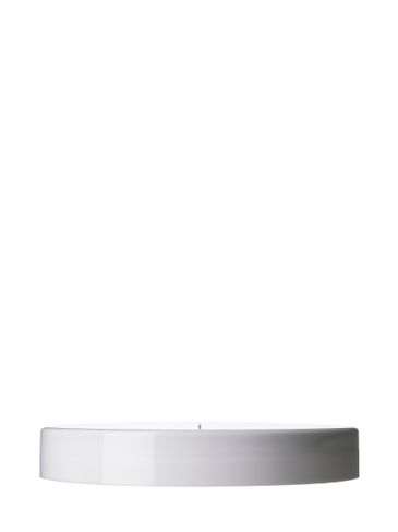 White PP plastic 100-400 smooth skirt lid with vented printed universal heat induction seal (HIS) liner