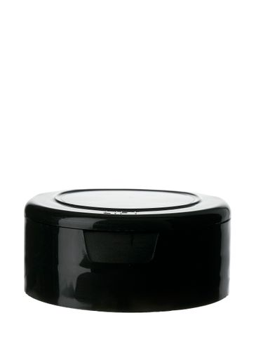 Black PP plastic 43-485 smooth skirt 5-hole flip top sifter spice lid with universal heat induction seal (HIS) liner (.250 inch orifice)