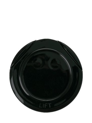 Black PP plastic 43-485 smooth skirt 5-hole flip top sifter spice lid with universal heat induction seal (HIS) liner (.250 inch orifice)