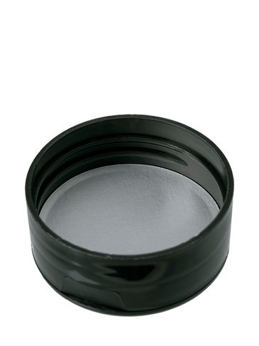 Black PP plastic 43-485 smooth skirt 5-hole flip top sifter spice lid with universal heat induction seal (HIS) liner (.250 inch orifice)