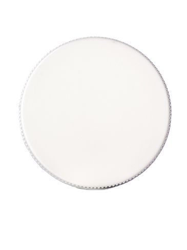 White PP plastic 33-400 ribbed skirt lid with unprinted pressure sensitive (PS) liner