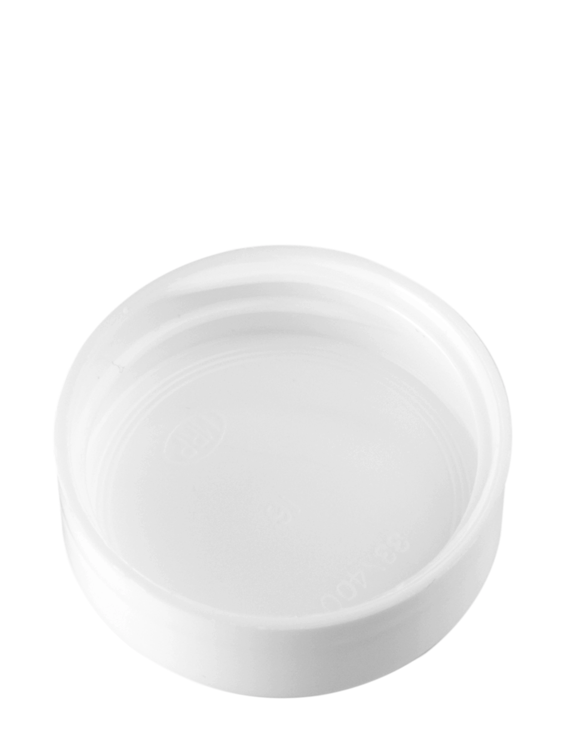 White PP Plastic 33-400 Smooth Skirt Unlined Lid – L189WH