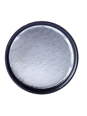 Black PP plastic 38-400 smooth skirt lid with printed universal heat induction seal (HIS) liner