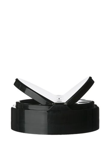 Black PP plastic 63-485 smooth skirt 7-hole dual flip top spice sifter lid with universal heat induction seal (HIS) liner (0.230 inch orifice)