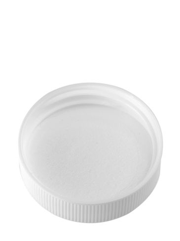 White PP plastic 38-400 ribbed skirt lid with unprinted pressure sensitive (PS) liner
