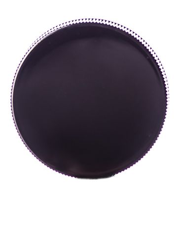 Black PP plastic 45-400 ribbed skirt lid with printed universal heat induction seal (HIS) liner