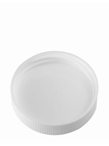 White PP plastic 45-400 ribbed skirt lid with unprinted pressure sensitive (PS) liner