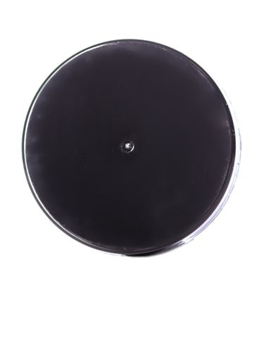 Black PP plastic 43-400 smooth skirt lid with printed pressure sensitive (PS) liner (Top Gate)