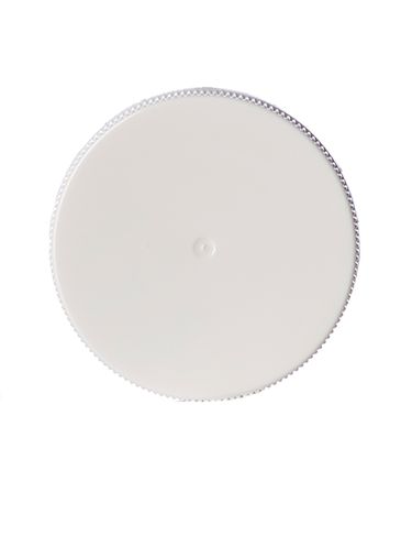 White PP plastic 45-400 ribbed skirt lid with Lift 'n' Peel heat induction seal (HIS) liner (for HDPE, LDPE, MDPE, and PP plastic containers only)