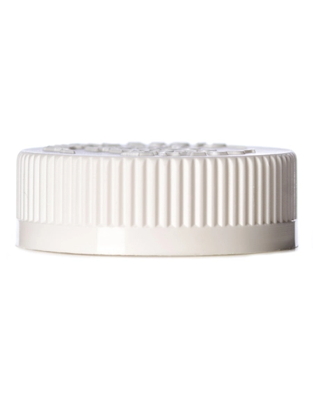 White PP Plastic 45-400 Ribbed Skirt Child-Resistant Text-Embossed Lid – L207S