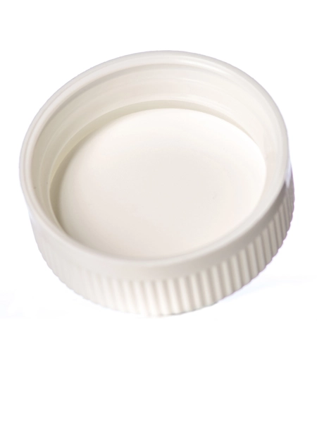 White PP Plastic 45-400 Ribbed Skirt Child-Resistant Text-Embossed Lid – L207S