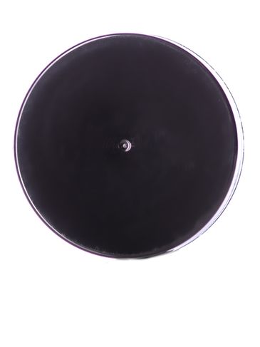 Black PP plastic 48-400 smooth skirt lid with printed pressure sensitive (PS) liner