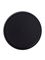 Black PP plastic 48-400 ribbed skirt lid with printed pressure sensitive (PS) liner