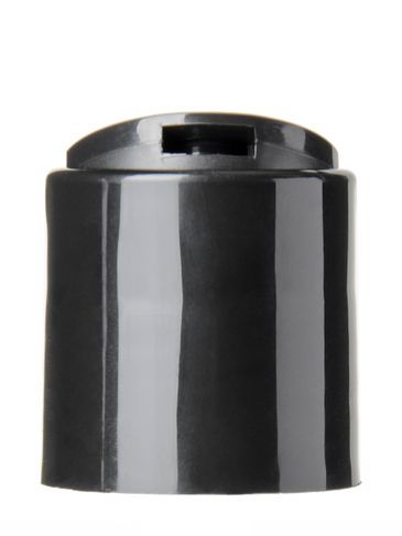 Black PP plastic 24-410 smooth skirt disc top lid with unprinted foam pressure sensitive (PS) liner (.308 inch orifice)