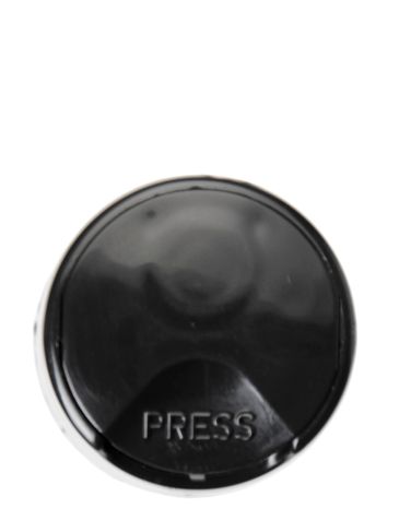 Black PP plastic 24-410 smooth skirt disc top lid with unprinted foam pressure sensitive (PS) liner (.308 inch orifice)