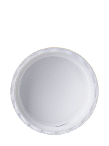 White PP plastic 24-410 smooth skirt disc top lid with unprinted foil pressure sensitive (PS) liner