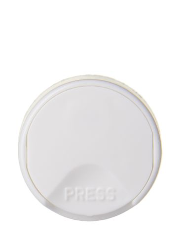 White PP plastic 24-410 smooth skirt disc top lid with unprinted foil pressure sensitive (PS) liner