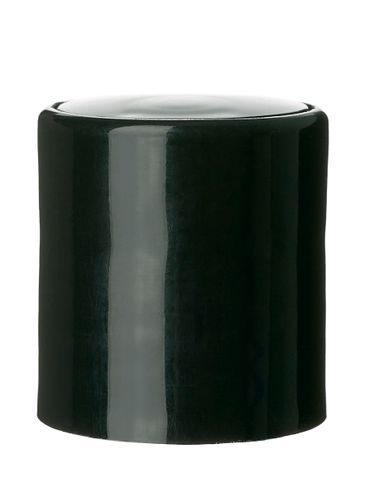 Black PP plastic 20-410 smooth skirt domed disc top lid with universal heat induction seal (HIS) liner