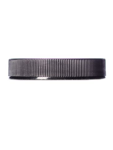 Black PP plastic 53-400 ribbed skirt lid with printed pressure sensitive (PS) liner
