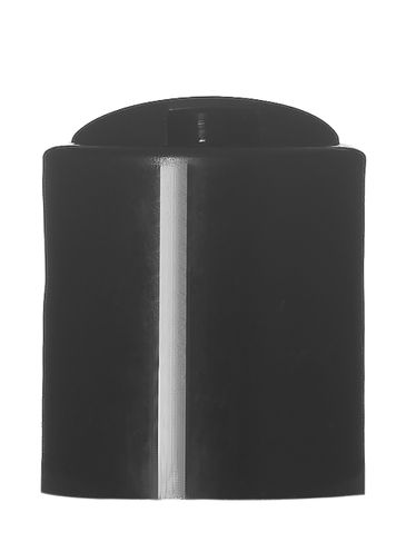 Black PP plastic 20-410 smooth skirt disc top lid with unprinted pressure sensitive (PS) liner
