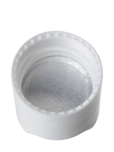 White PP plastic 20-410 smooth skirt disc top lid with universal heat induction seal (HIS) liner