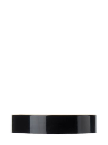 Black PP plastic 53-400 smooth skirt lid with printed pressure sensitive (PS) liner
